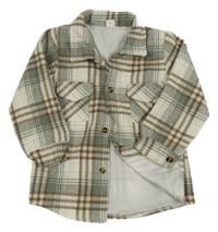 Smetanovo-khaki kockovaná podšitá košeľová bunda shein