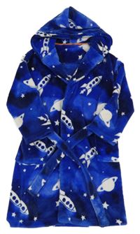 Tmavomodrý chlupatý župan s s raketami a kapucí Next