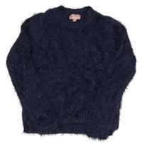 Tmavomodrý trblietavý chlpatý sveter Pocopiano