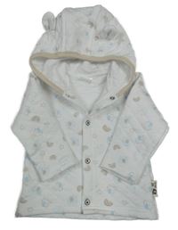 Biela vzorovaná prepínaci mikina so slonmi a kapucňou