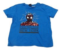 Modré tričko se Spidermanem z flitrů 