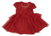 Rubínové tylové slavnostní šaty s flitry a mašlí Disney