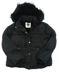 Čierna šušťáková zimná bunda s kapucňou s kožešinou F&F