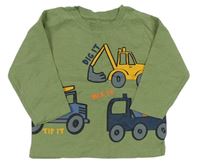 Khaki tričko so stavebními stroji Matalan