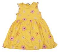 Žlté kvetované bavlnené šaty s volánikmi George