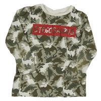 Khaki-bílé triko s diny a nápisem Kiki&Koko