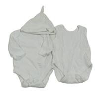 3set - 2x bílé body + 1x bílá čepice 