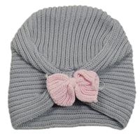 Sivá turbanová čapica s mašlou