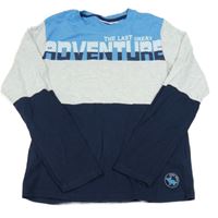 Světlemodro-sivo-tmavomodré tričko s nápismi Kids