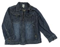 Tmavomodrá rifľová bunda s nápisom