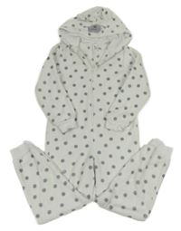 Bielo-šedná bodkovaná á plyšová kombinéza s kapucí - medvedík C&A