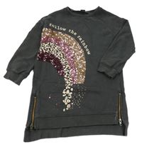 Antracitová šatová mikina s duhou z flitrů Next