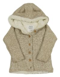 Béžový melírovaný propínací zateplený svetr s kapucí F&F