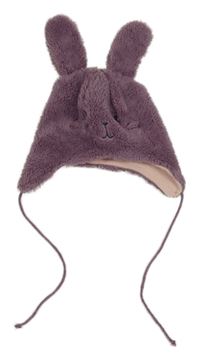 Fialová huňatá čapica s ňufáčikom  a uškami Ergee