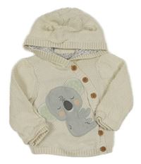 Smetanový propínací podšitý svetr s koalou a kapucí Mothercare