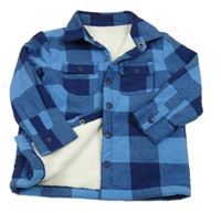 Modrá kockovaná zateplená košeľová bunda Dunnes