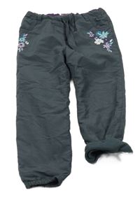 Antracitové šušťákové zateplené nohavice s kvetmi Topolino