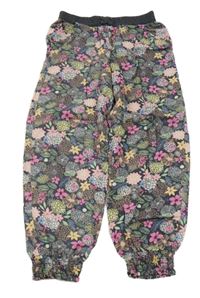 Antracitovo-farebné kvetované cuff ľahké nohavice Dopodopo