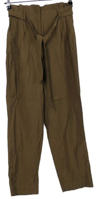 Dámské hnědé paper bag kalhoty s páskem H&M