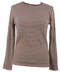 Dámské skořicovo-bílé pruhované žebrované triko 