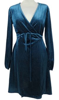 Dámské modré vzorované sametové zavinovací šaty Only 