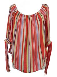 Dámská jahodovo-barevná pruhovaná halenka s lodičkovým výstřihem FB Sister 