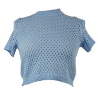 Dámske svetlomodré perforované pletené crop tričko H&M