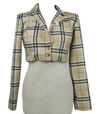 Dámske béžovo-čierno-červené kockované crop tričko