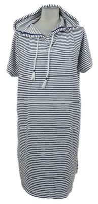 Dámské tmavomodro-bílé pruhované froté šaty s kapucí Tchibo 