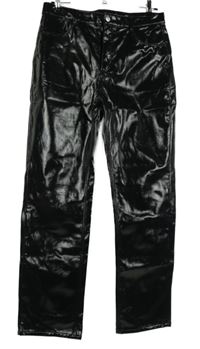 Dámské černé koženkové lesklé kalhoty Monki