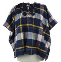 Dámské tmavomodro-růžové kostkované vlněné pončo Nutmeg 