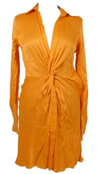 Nové - Dámske oranžové šaty s řasením a golierikom Zara