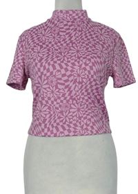 Dámske ružovo-tmavoružové vzorované crop tričko Primark