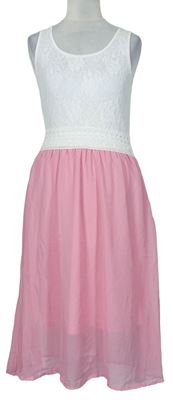 Dámské bílo-růžové krajkovo/šifonové šaty 