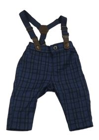 Tmavomodré kockované slávnostné nohavice s trakami Primark