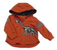 Oranžová mikina s dinem a kapucňou