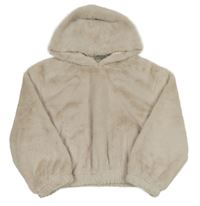 Světlebéžová kožešinová podšitá crop mikina s kapucí 