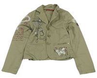 Khaki plátenné crop sako s potlačou