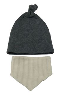 2set- tmavošedá čepice+ béžový slinták