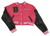 Malinovo-černá baseballová crop mikina s písmenem