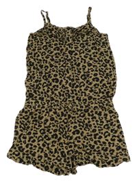 Béžovo-čierny leopardí kraťasový overal H&M