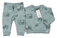 Nové - 2Set - Modrozelená melírovaná mikina s bagry + tepláky F&F