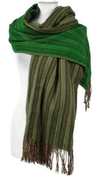 Dámská zeleno-barevná pruhovaná maxi šála 