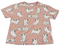 Růžové pyžamové triko s kočkami Next
