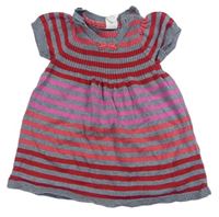Sivo-ružovo-červené pruhované pletené šaty H&M