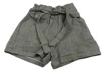 Šedo-černé kostkované paper bag kraťasy s páskem 