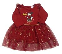 Tmavočervené bavlněno/tylové šaty s Minnie Disney