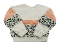 Béžovo-korálovo-kožušinová mikina so vzorom F&F