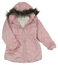 Světlerůžová šusťáková zimní parka s hvězdami, koněm a kapucí 