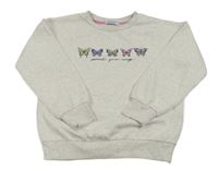 Svetlobéžová melírovaná mikina s motýly Primark